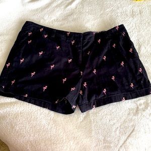British Khaki Black Woman’s Shorts with Flamingos. Size 12